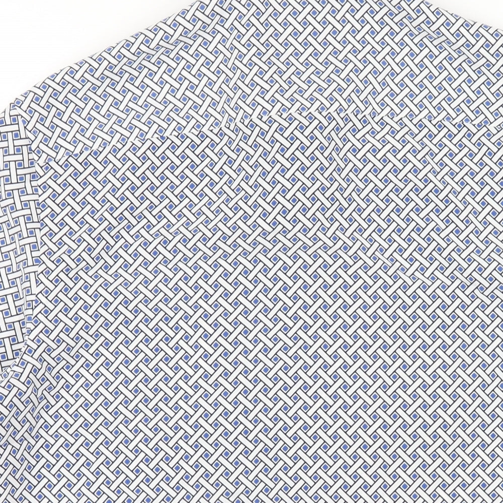 Marks & Spencer Mens Blue Geometric Polyester Button-Up Size M Collared Button