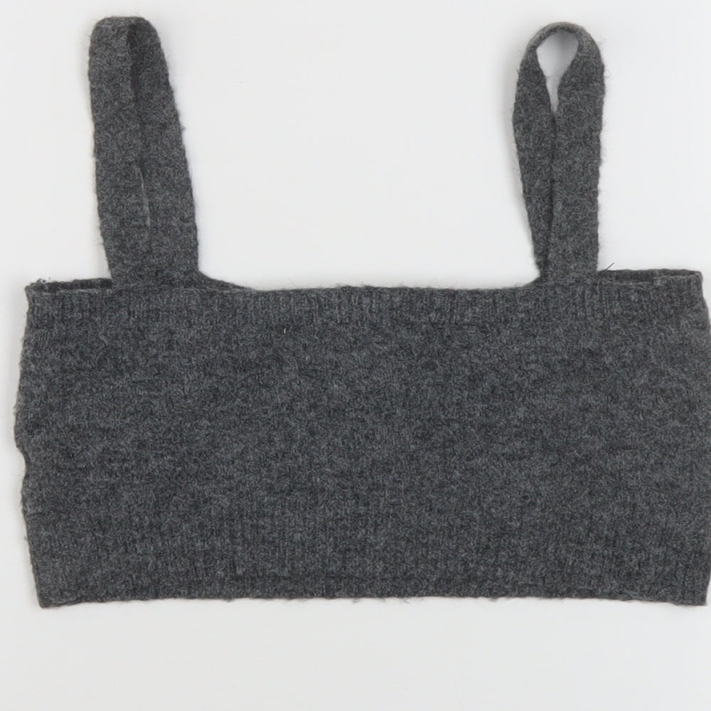 Zara Womens Grey Polyester Cropped Tank Size S Square Neck