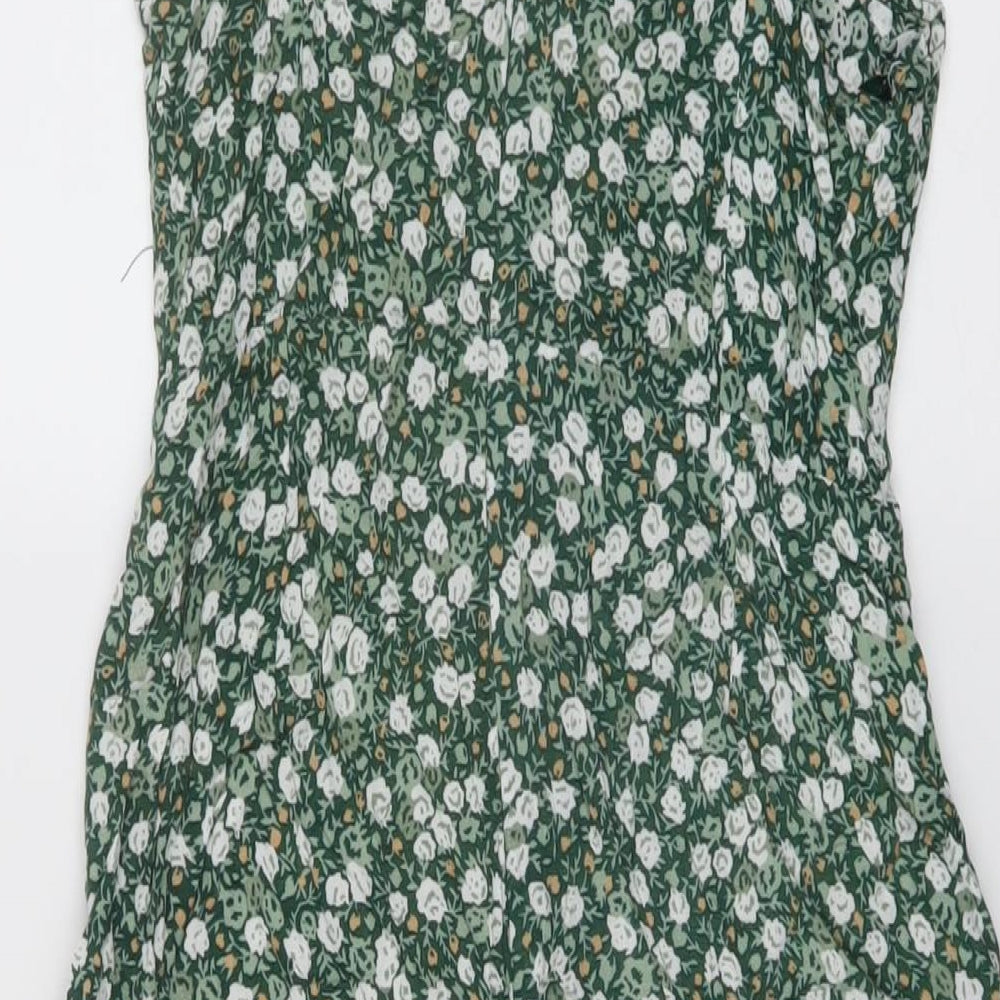 Motel Rocks Womens Green Floral Viscose A-Line Size S Square Neck Zip
