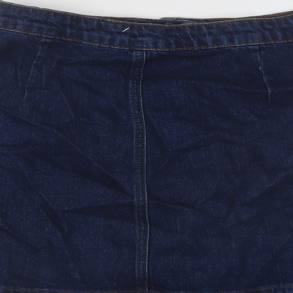 Topshop Womens Blue Cotton Mini Skirt Size 28 in Button