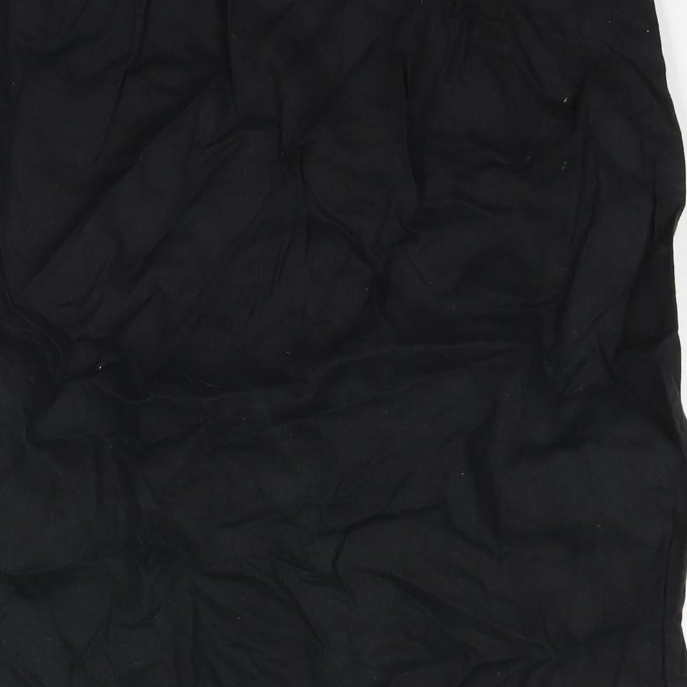 Wallis Womens Black Linen Straight & Pencil Skirt Size 14 Zip - Lace Detail