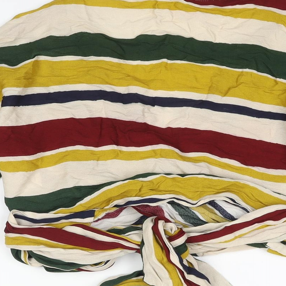 Zara Womens Multicoloured Striped Viscose Wrap Blouse Size XS V-Neck