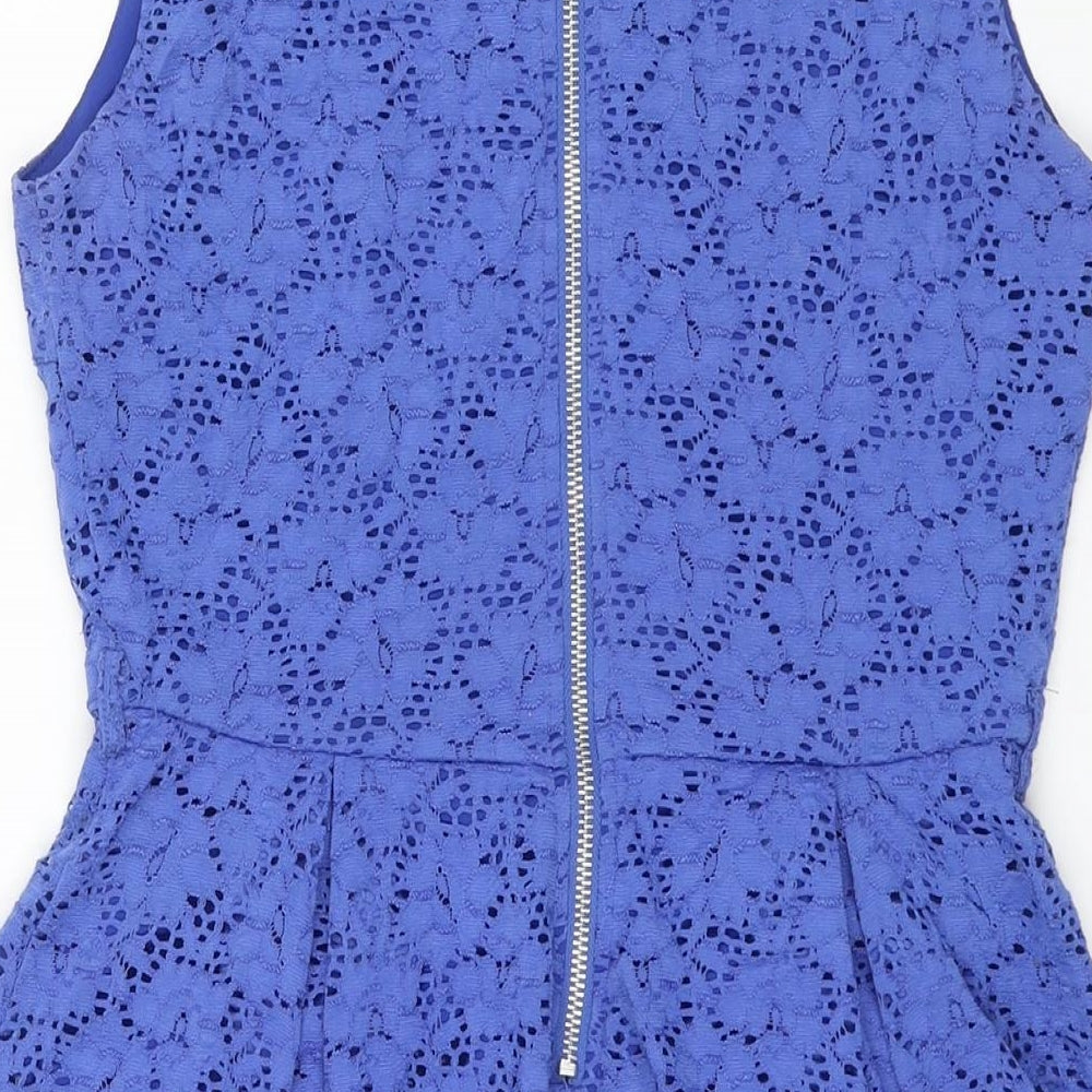 Mela Loves London Womens Blue Polyester Fit & Flare Size 10 Boat Neck Zip