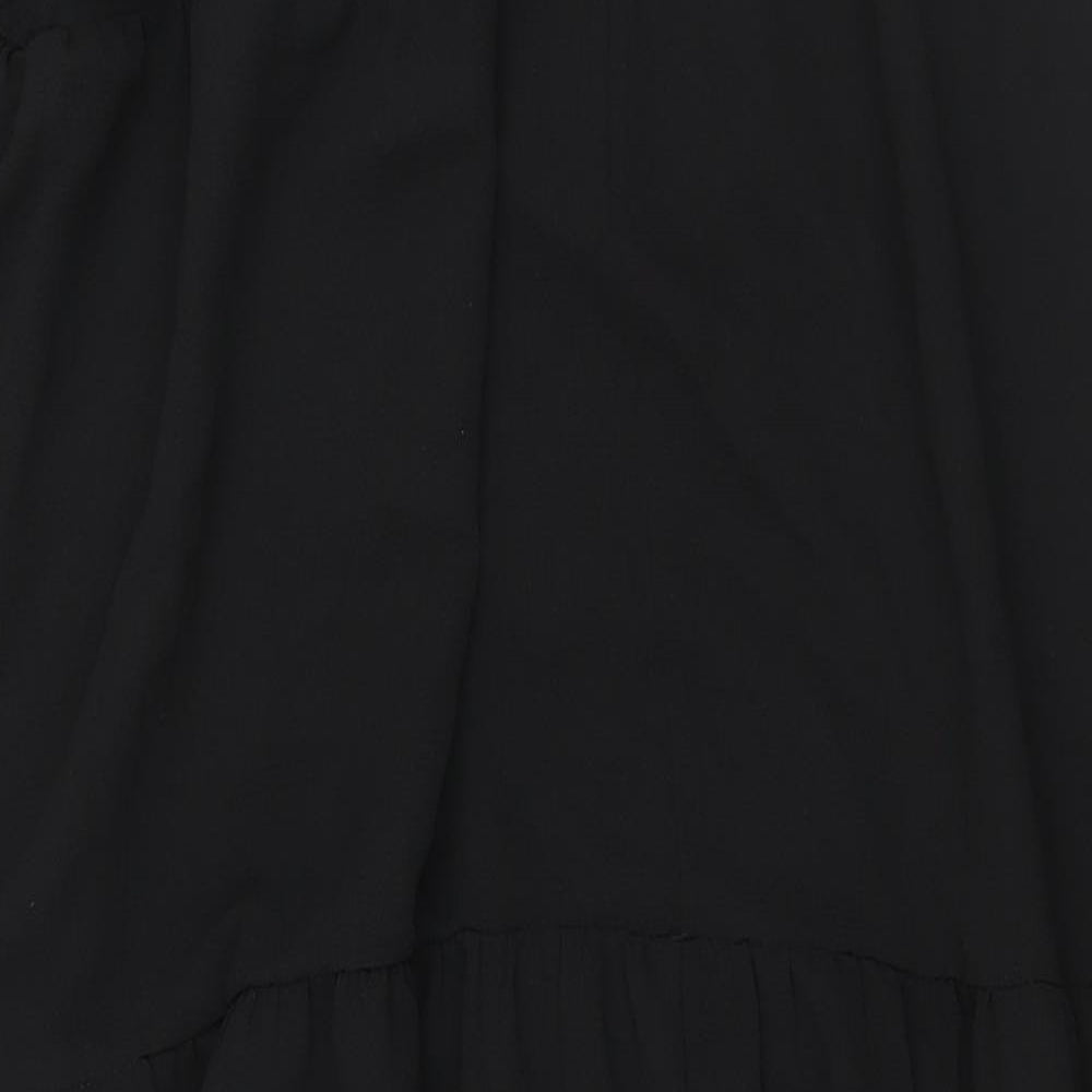 ASOS Womens Black Polyester Shift Size 8 Round Neck Button - Smocked Frill