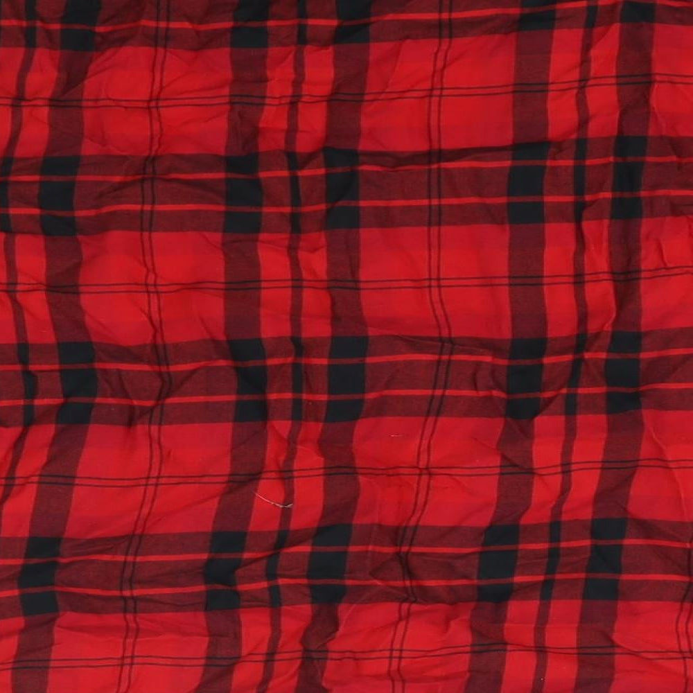 Marks & Spencer Womens Red Check Cotton Basic Blouse Size 14 Round Neck