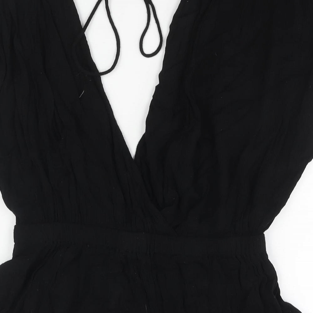ASOS Womens Black Viscose Playsuit One-Piece Size 10 Tie - Drawstring Detail