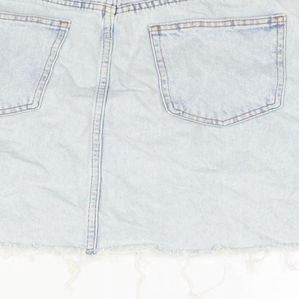 Denim & Co. Womens Blue Cotton A-Line Skirt Size 10 Zip - Raw Hem