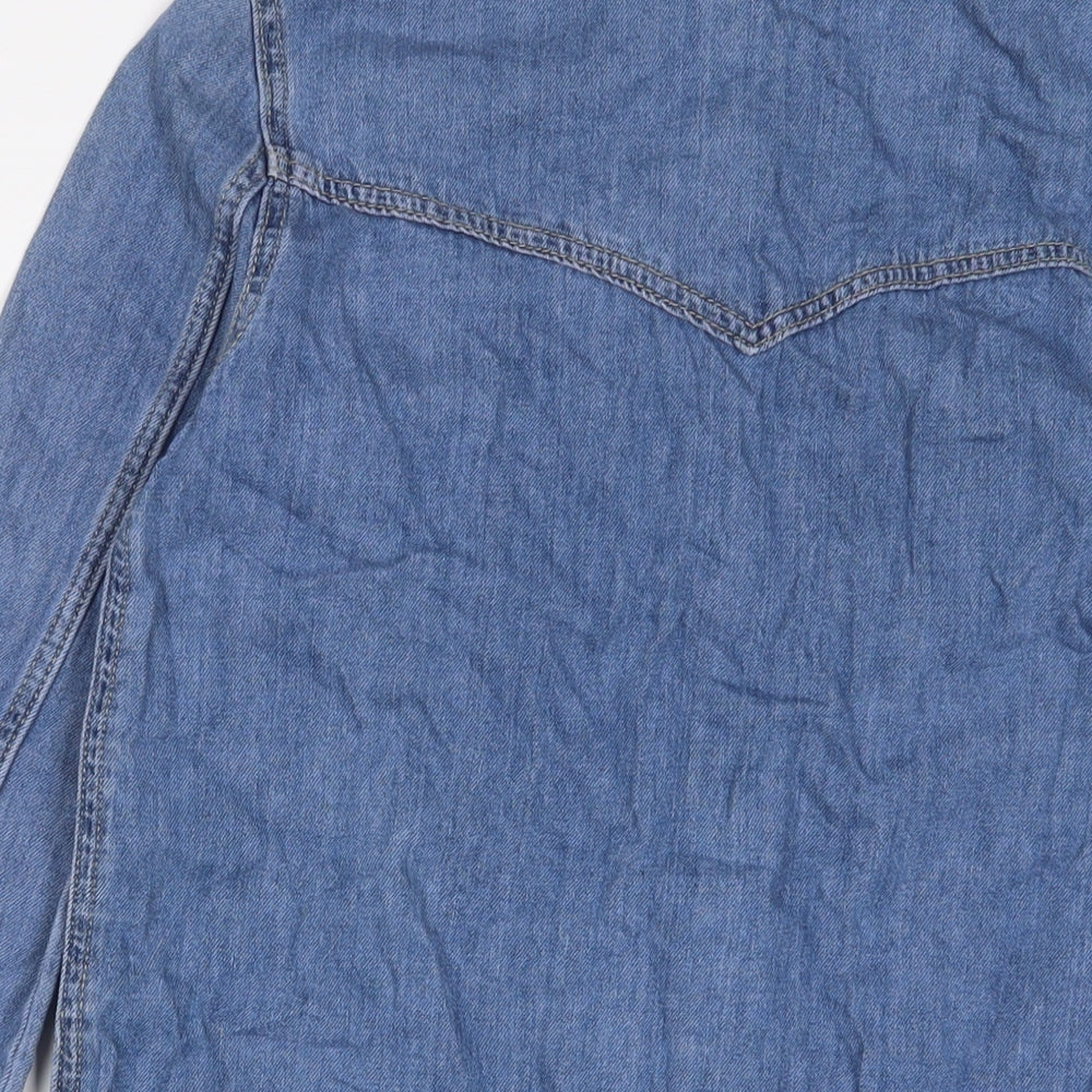 Denim & Co. Womens Blue Cotton A-Line Size 6 Collared Button