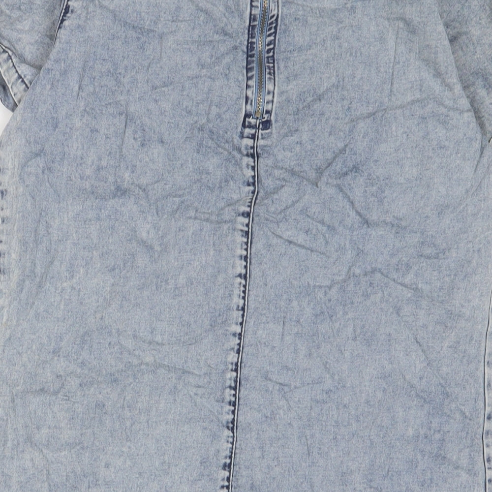 New Look Womens Blue Cotton A-Line Size 10 Crew Neck Zip