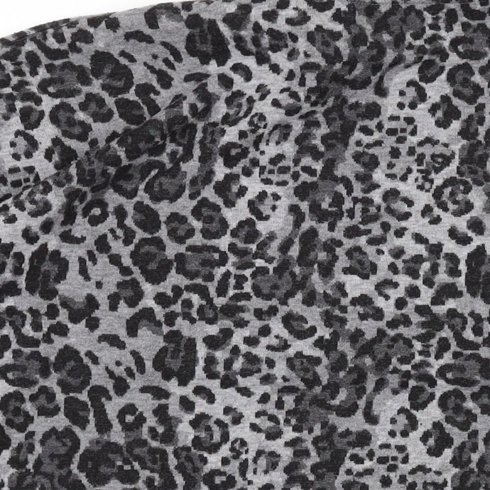 Marks & Spencer Womens Grey Mock Neck Animal Print Polyester Pullover Jumper Size 16 - Leopard Print