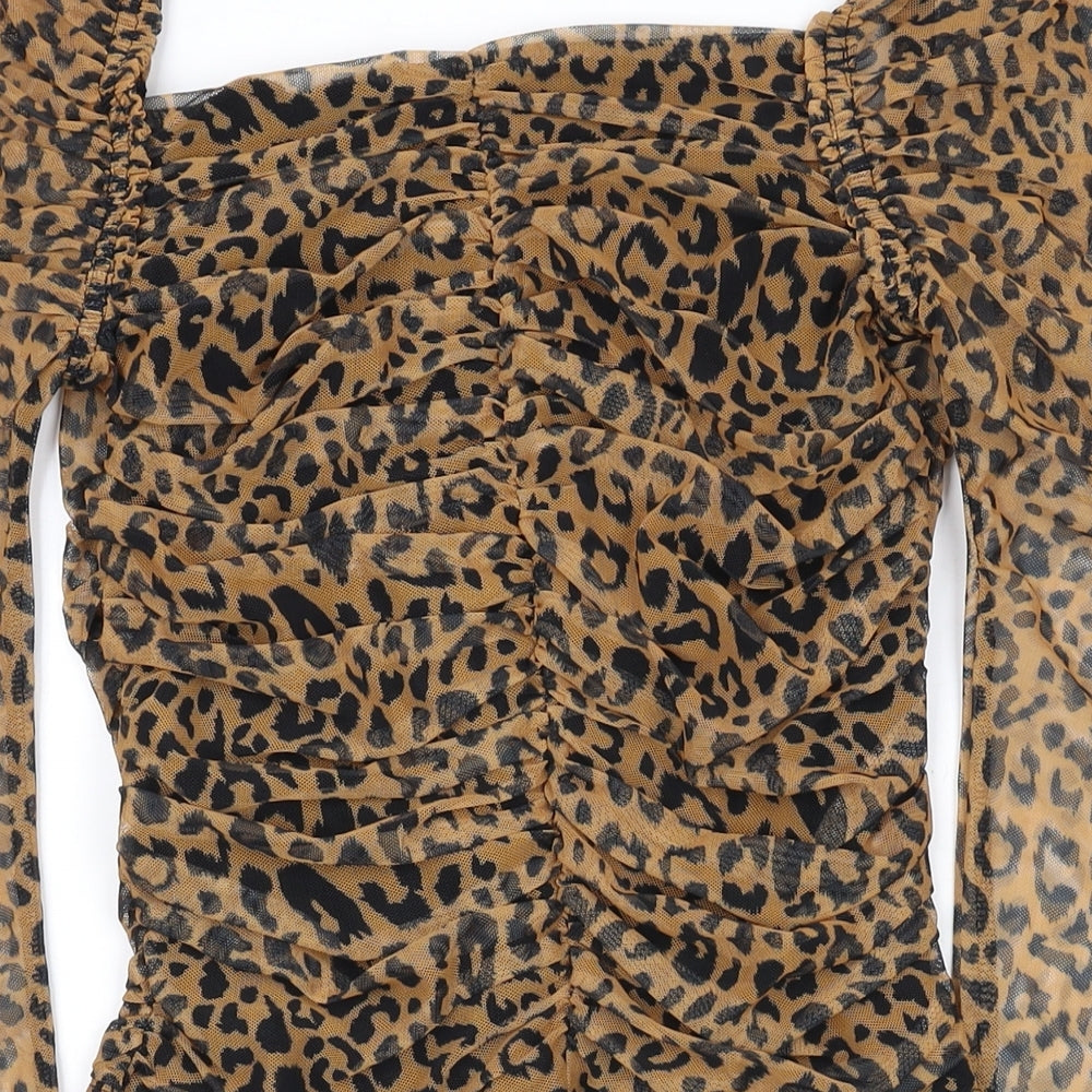 Missguided Womens Brown Animal Print Polyester Basic Blouse Size 6 Square Neck - Leopard Print