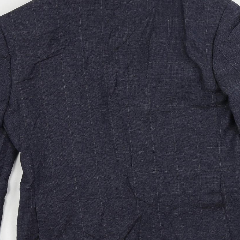 Marks & Spencer Mens Blue Check Polyester Jacket Suit Jacket Size 38 Regular