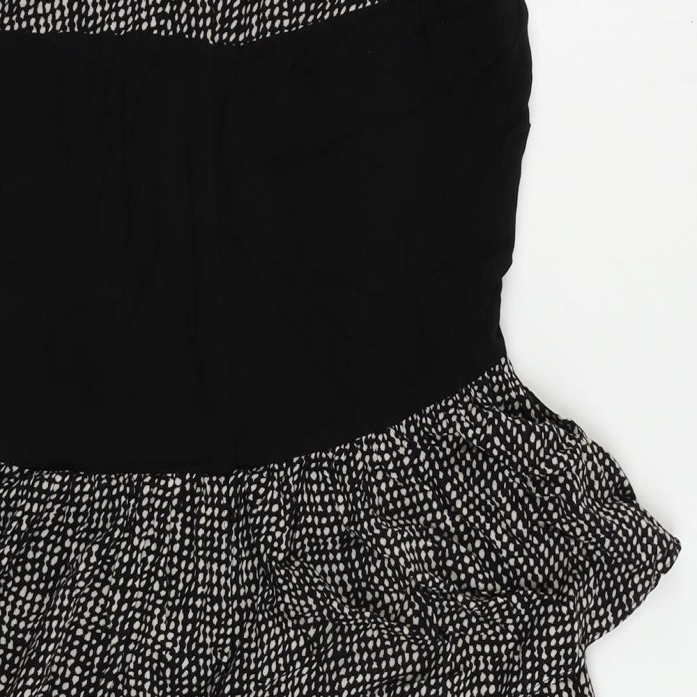 Mango Womens Black Geometric Viscose Pencil Dress Size XS Round Neck Zip - Peplum