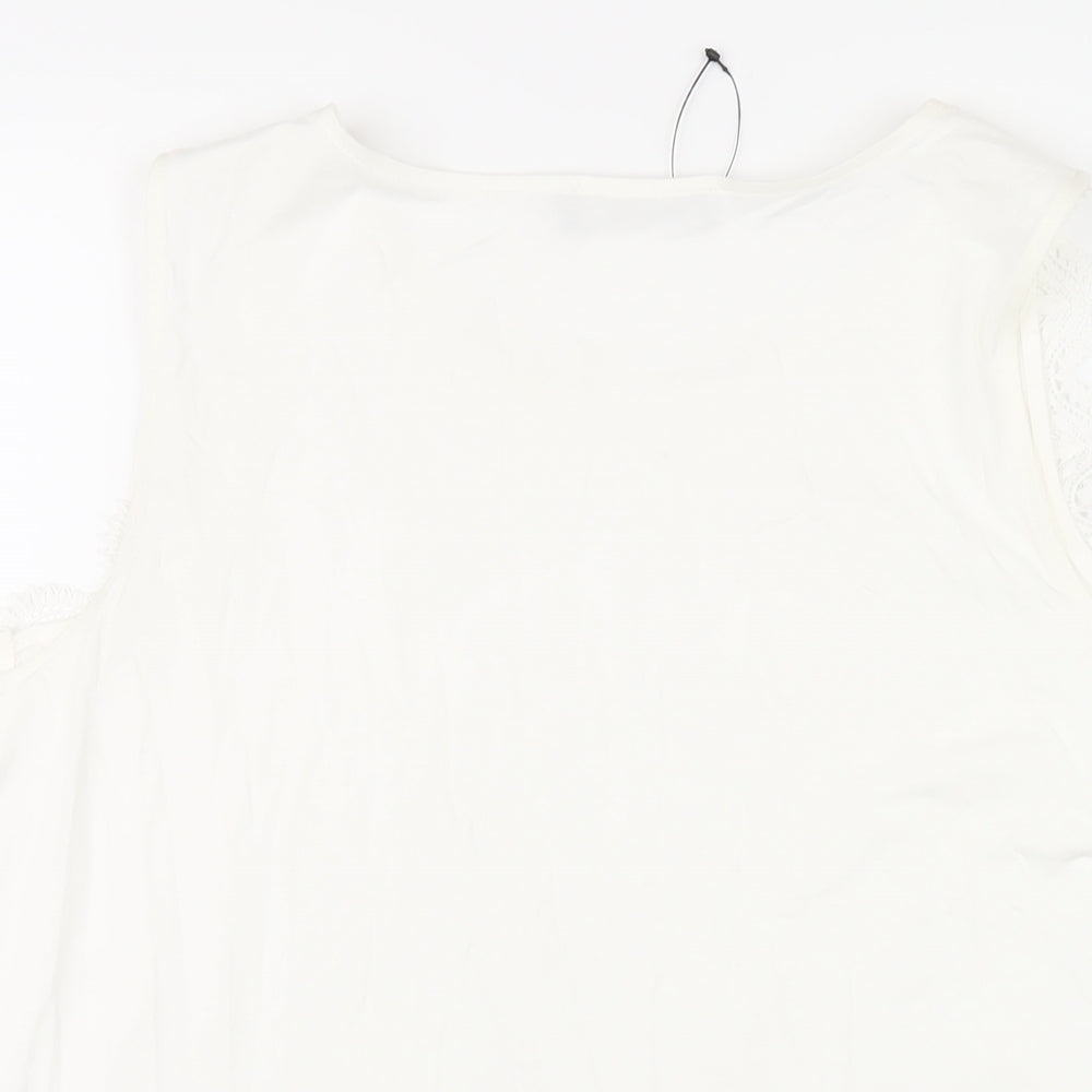 Marks & Spencer Womens White Viscose Basic Tank Size 20 Scoop Neck - Lace Trim