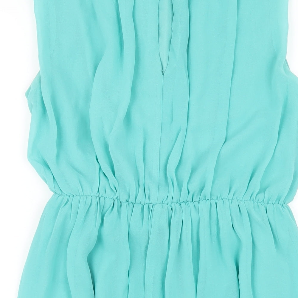 New Look Womens Blue Polyester A-Line Size 12 Round Neck Button