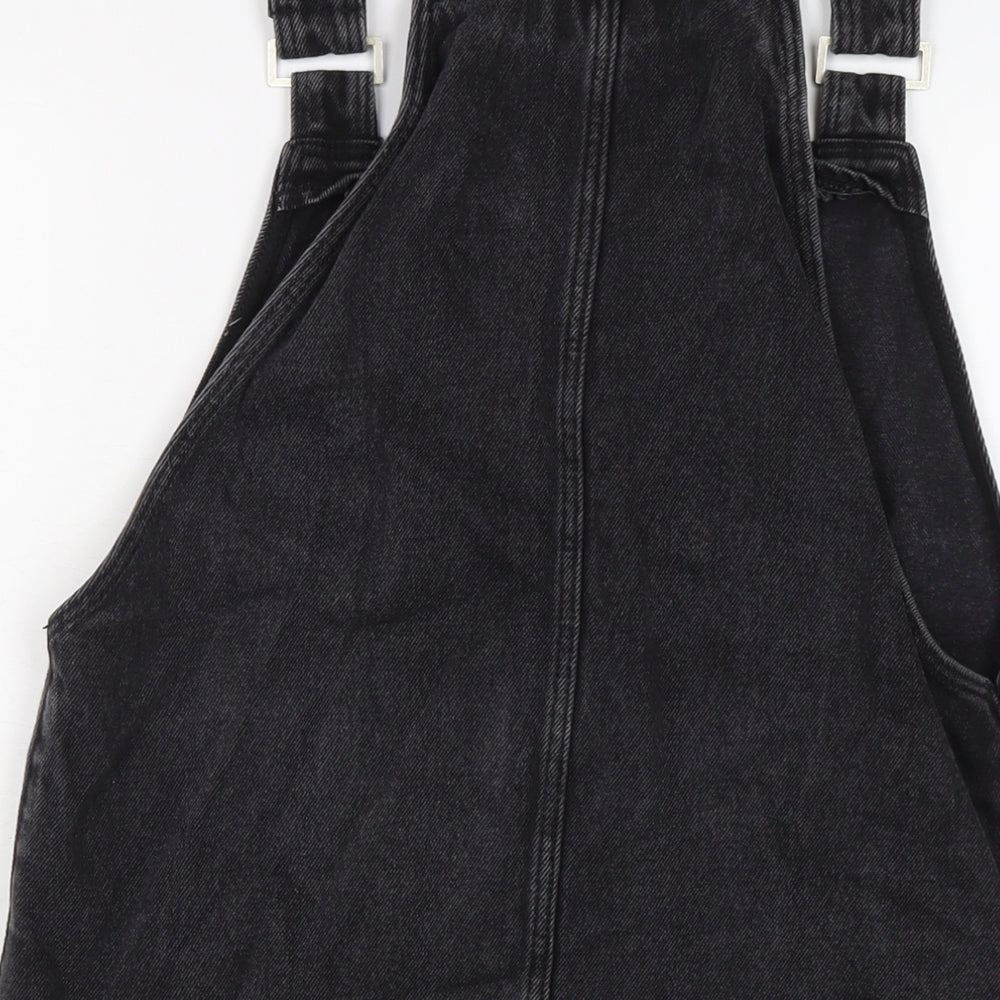 New Look Womens Black Cotton Pinafore/Dungaree Dress Size 8 Square Neck Button