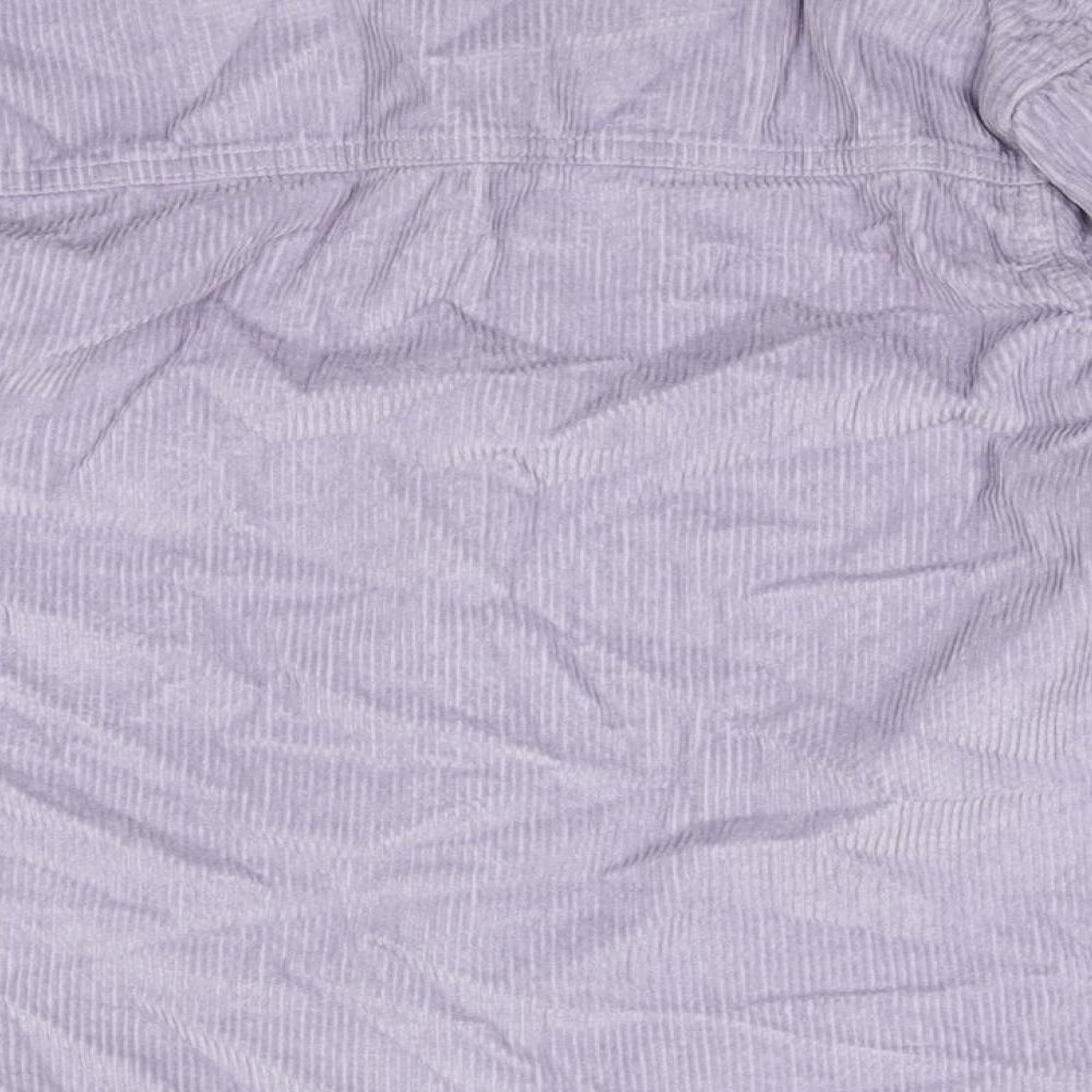 Brand and care label for Tu girls’ purple jacket, size 8, years button
