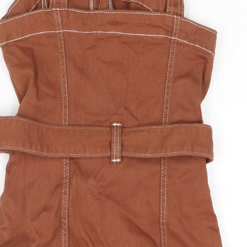 Divided by H&M Womens Brown Cotton Mini Size 8 Square Neck Zip - Belted