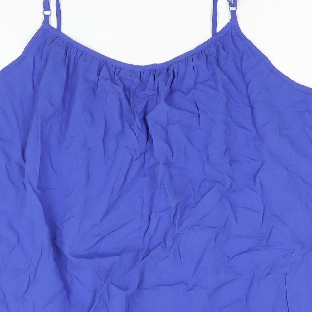 Marks & Spencer Womens Blue Viscose Basic Blouse Size 14 Scoop Neck