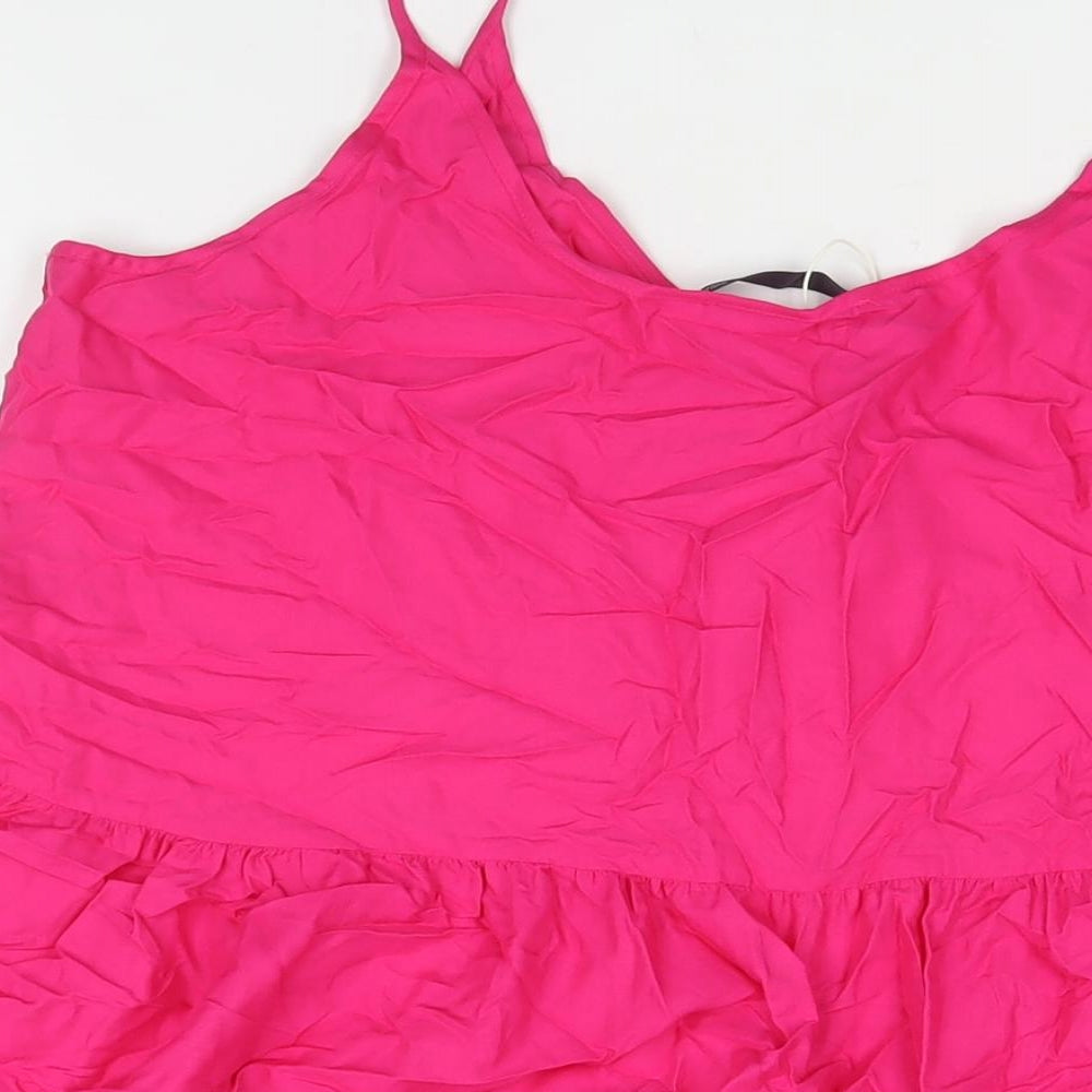 Marks & Spencer Womens Pink Viscose A-Line Size 16 Scoop Neck Pullover - Smocked