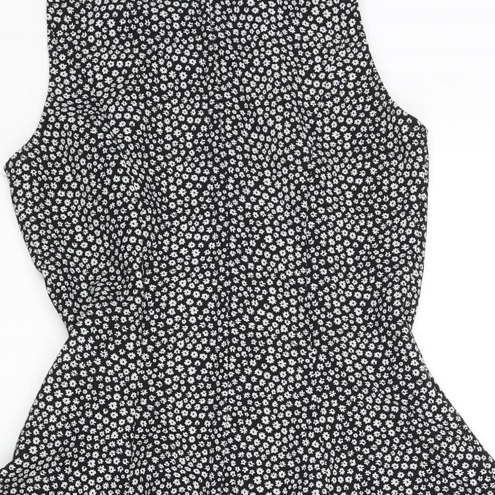 Divided by H&M Womens Black Geometric Polyester Skater Dress Size 6 Scoop Neck Zip - Floral Print