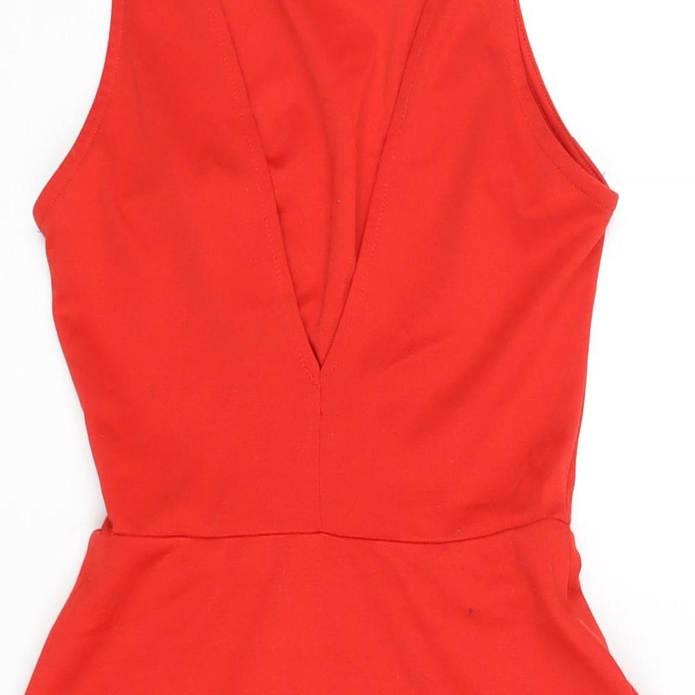 Divided by H&M Womens Red Polyester Skater Dress Size 6 Boat Neck Pullover
