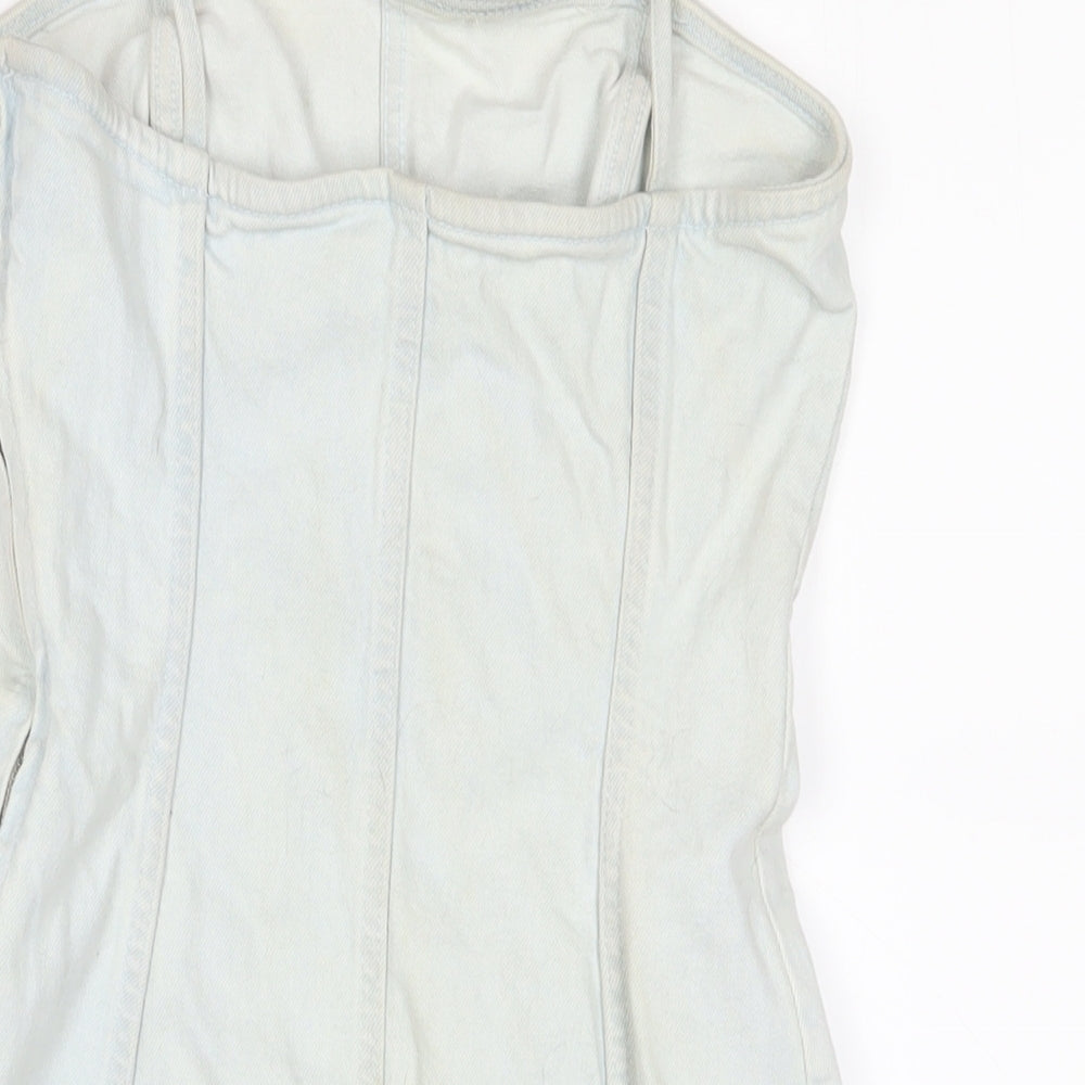 Zara Womens Blue Cotton A-Line Size XS Square Neck Zip