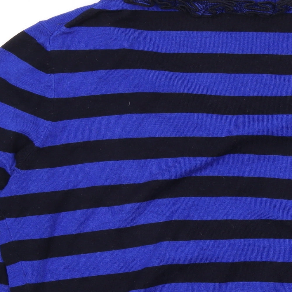 Country Casuals Womens Blue Scoop Neck Striped Viscose Pullover Jumper Size L