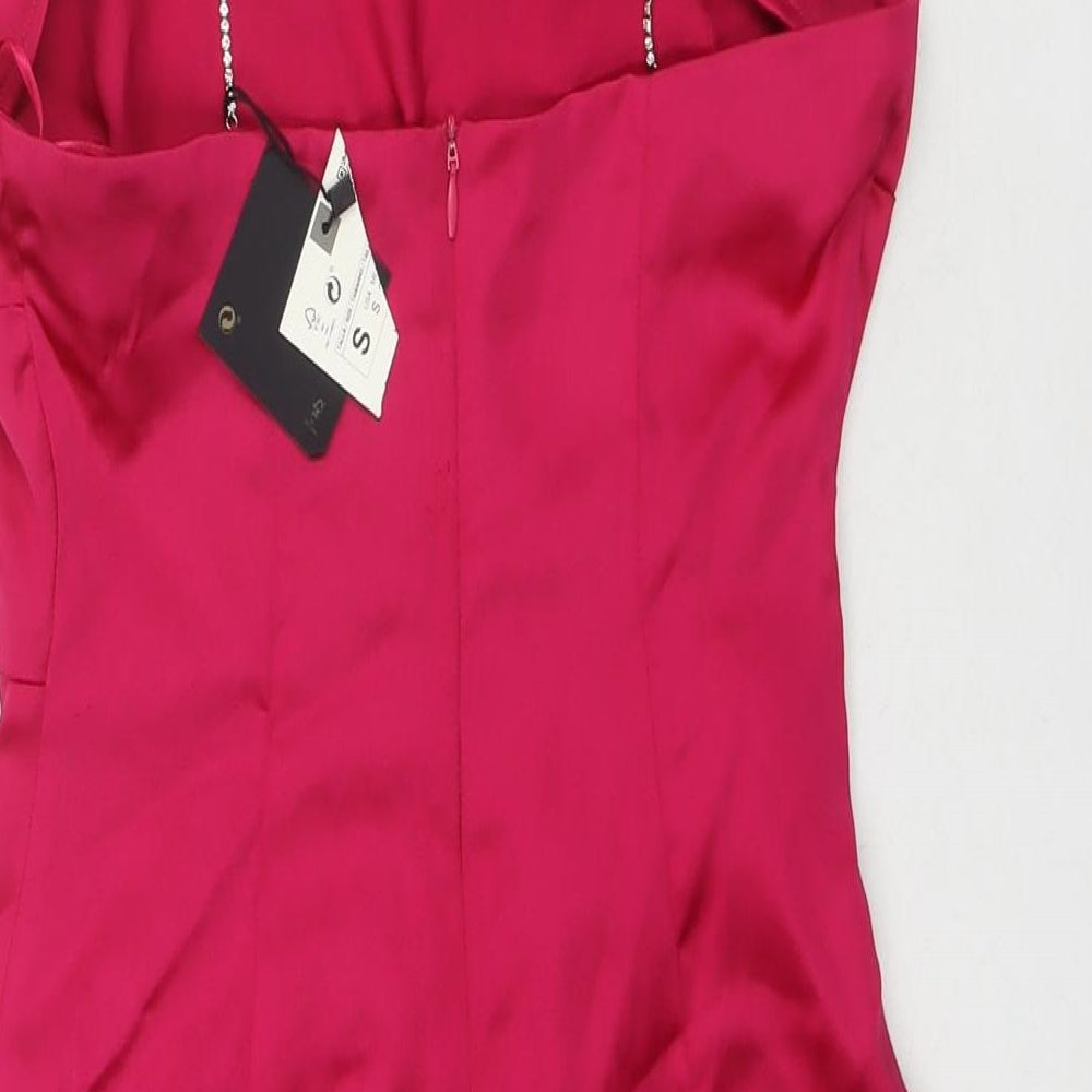 Zara Womens Pink Polyester Mini Size S Square Neck Zip - Jeweled Detail