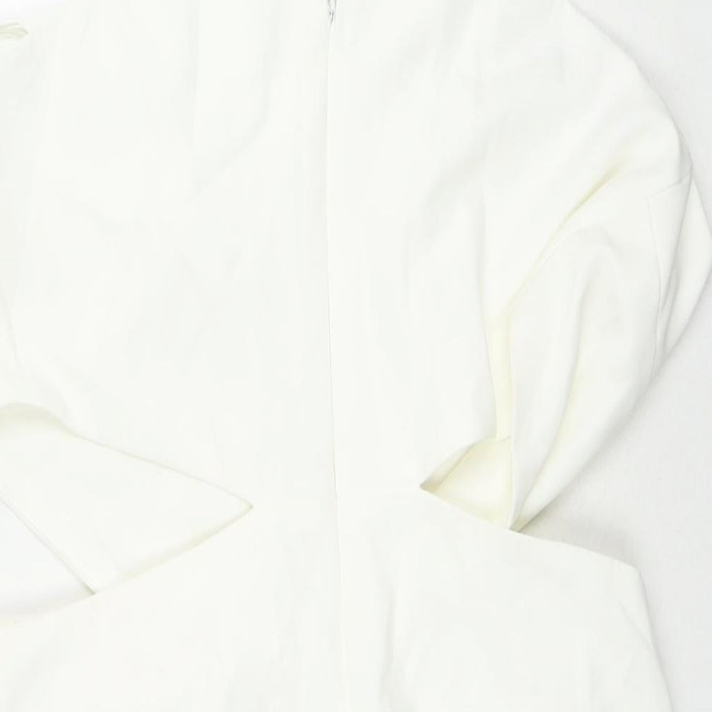 Stradivarius Womens White Polyester Mini Size L Round Neck Zip - Cut Out Detail