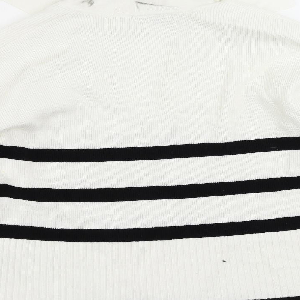 NA-KD Womens White Collared Striped Viscose Pullover Jumper Size M