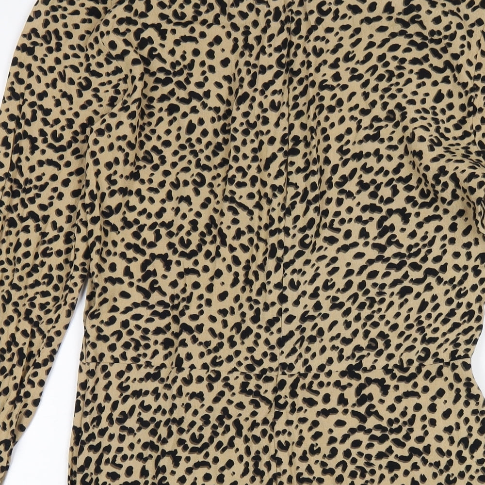 H&M Womens Brown Animal Print Viscose A-Line Size 6 Round Neck Zip
