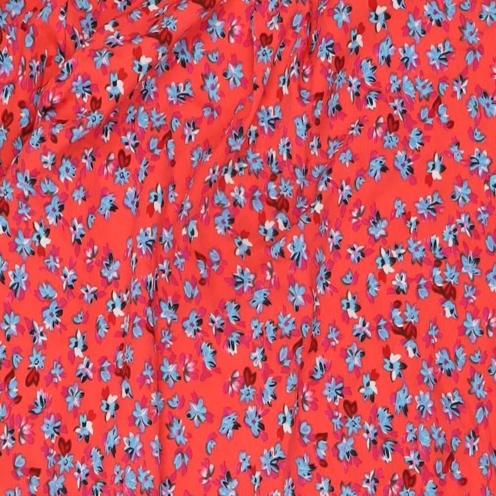Dancing Leopard Womens Red Floral Polyester Shirt Dress Size M Collared Button