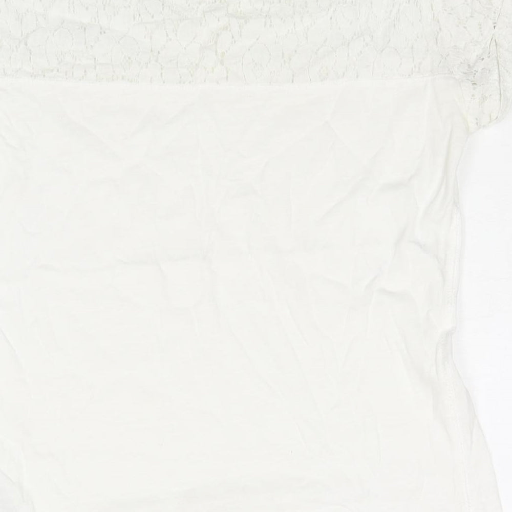 Esprit Womens White Polyester Basic Blouse Size XS Round Neck - Lace Panel Pocket