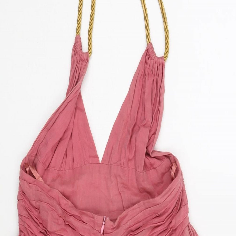 Topshop Womens Pink Cotton A-Line Size 8 Halter Zip - Rope Strap