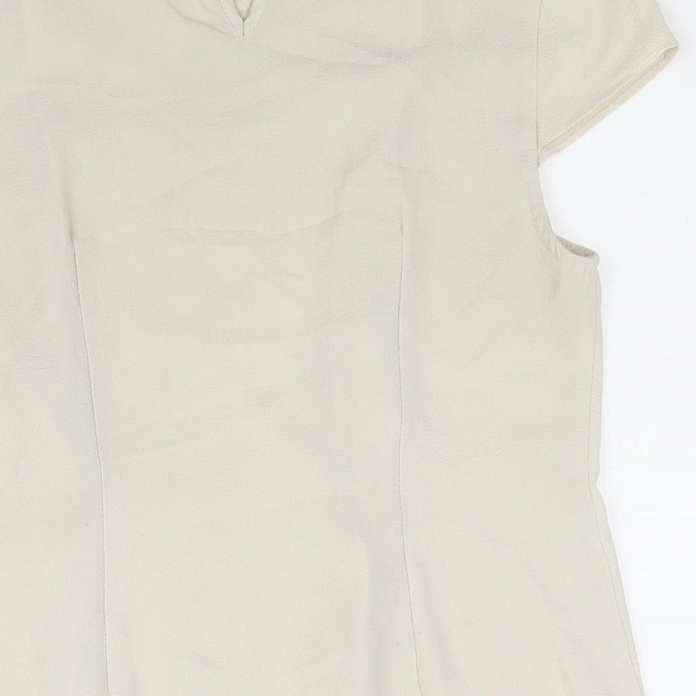 Dorothy Perkins Womens Beige Polyester Basic Blouse Size 12 Round Neck - Frill Detail