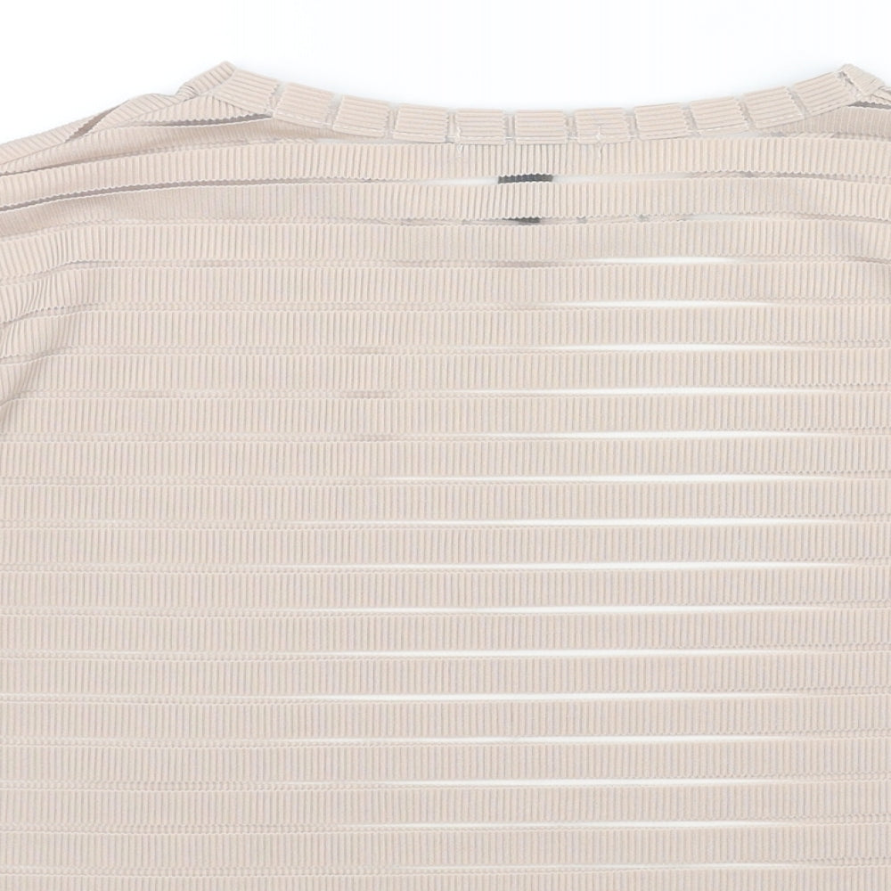 New Look Womens Beige Striped Polyester Basic T-Shirt Size M Round Neck