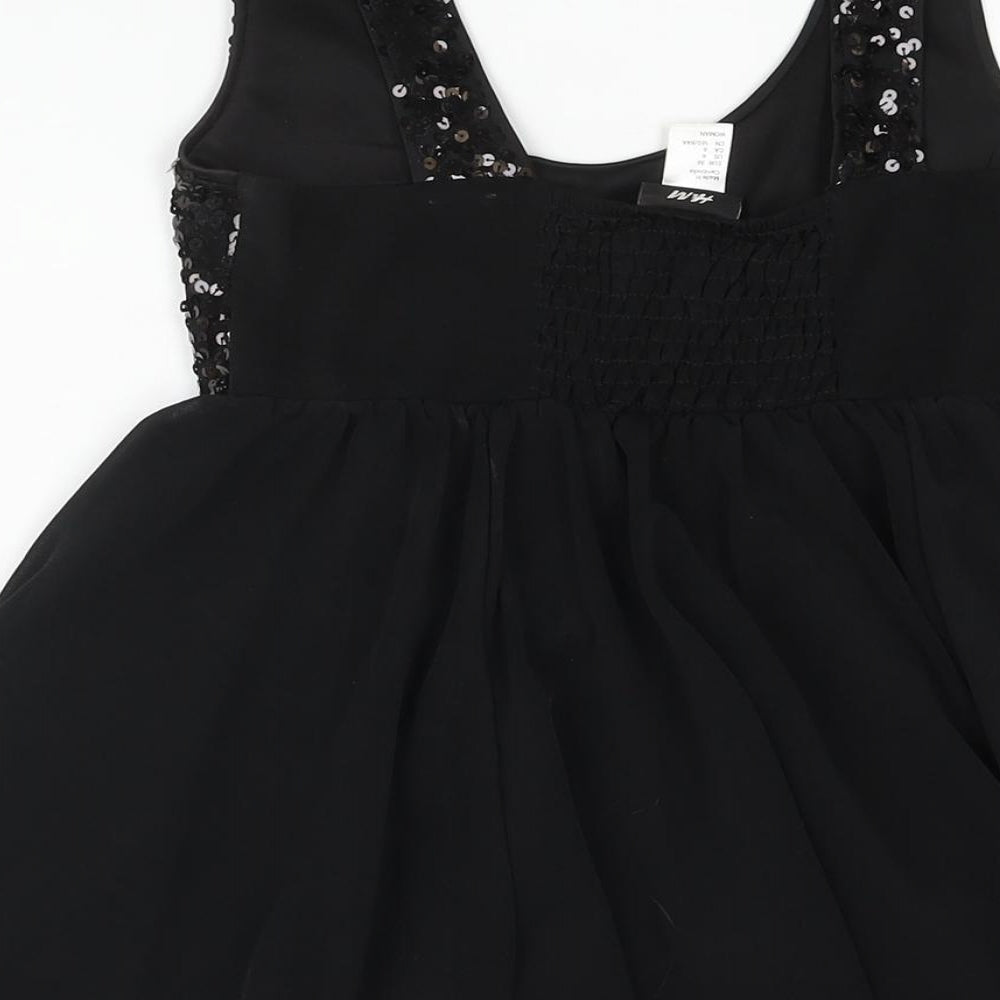 H&M Womens Black Polyester Fit & Flare Size 8 Scoop Neck Pullover - Sequin Bodice