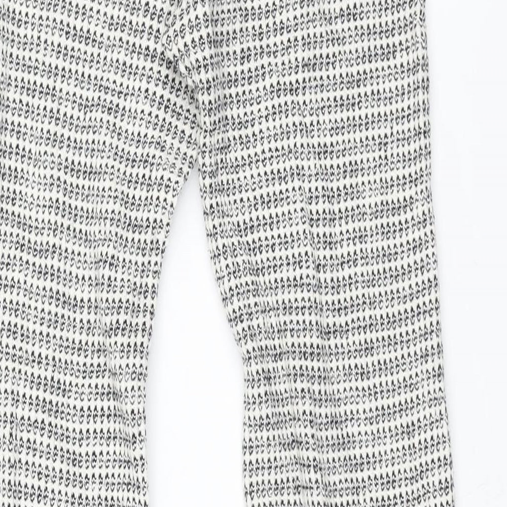 Zara Womens White Geometric Cotton Trousers Size M L34 in Regular