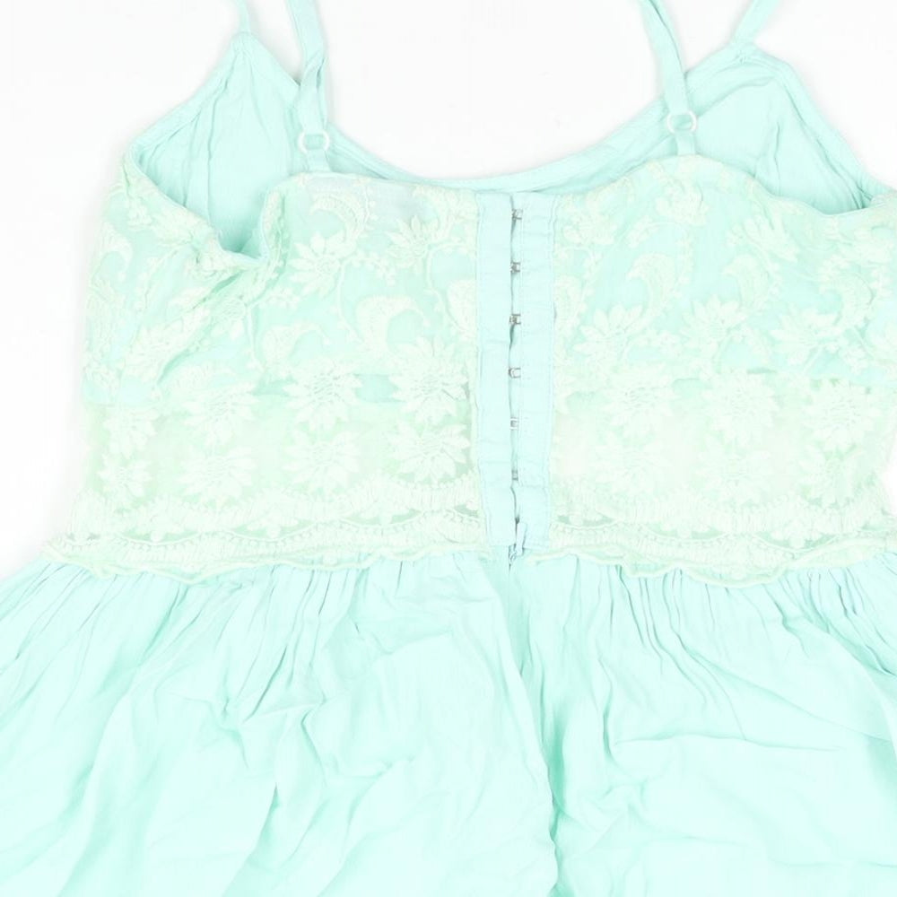 Topshop Womens Green Viscose A-Line Size 12 Scoop Neck Hook & Eye - Lace Bodice