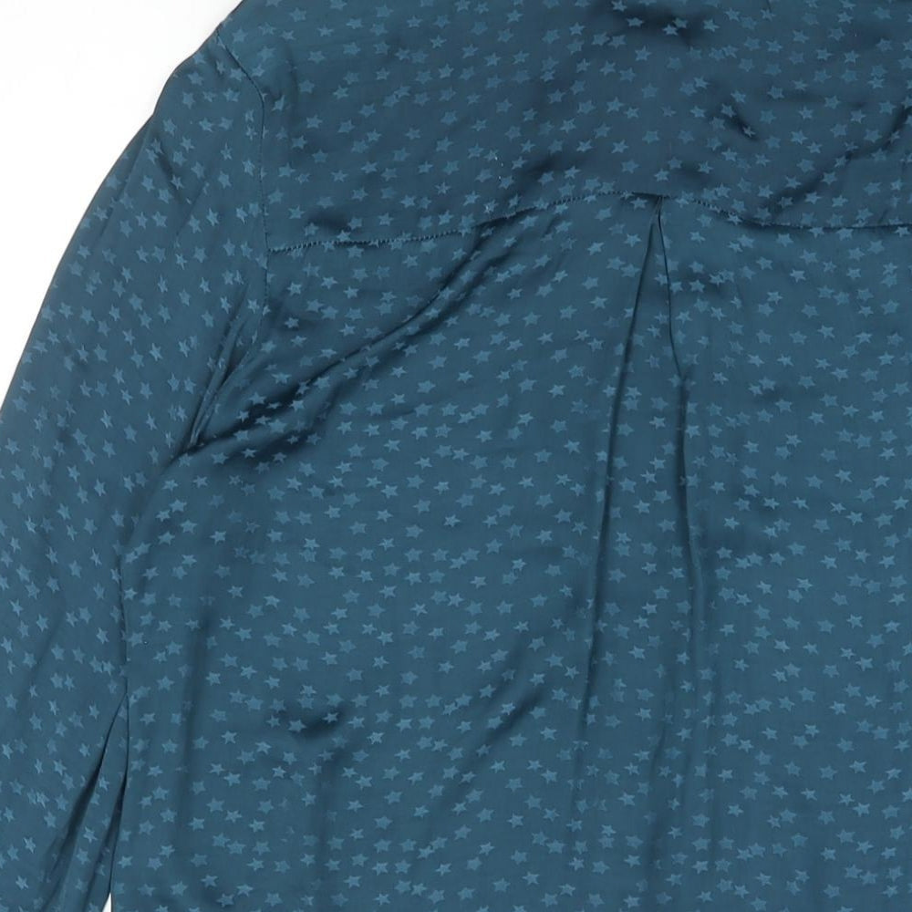 Monsoon Womens Blue Geometric Polyester Basic Blouse Size 8 Mock Neck - Star Print Frill