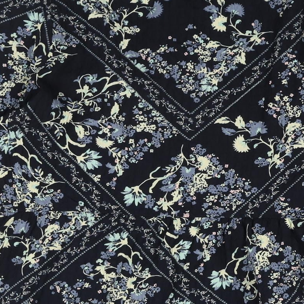 Marks & Spencer Womens Blue Geometric Polyester Shift Size 10 Round Neck Button - Floral Diamon Print Smocked