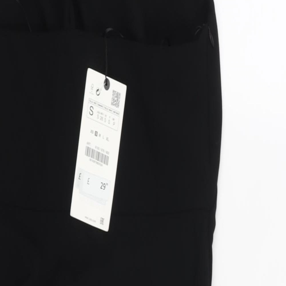 Zara Womens Black Polyester Mini Size S Square Neck Zip - Drawstring Detail