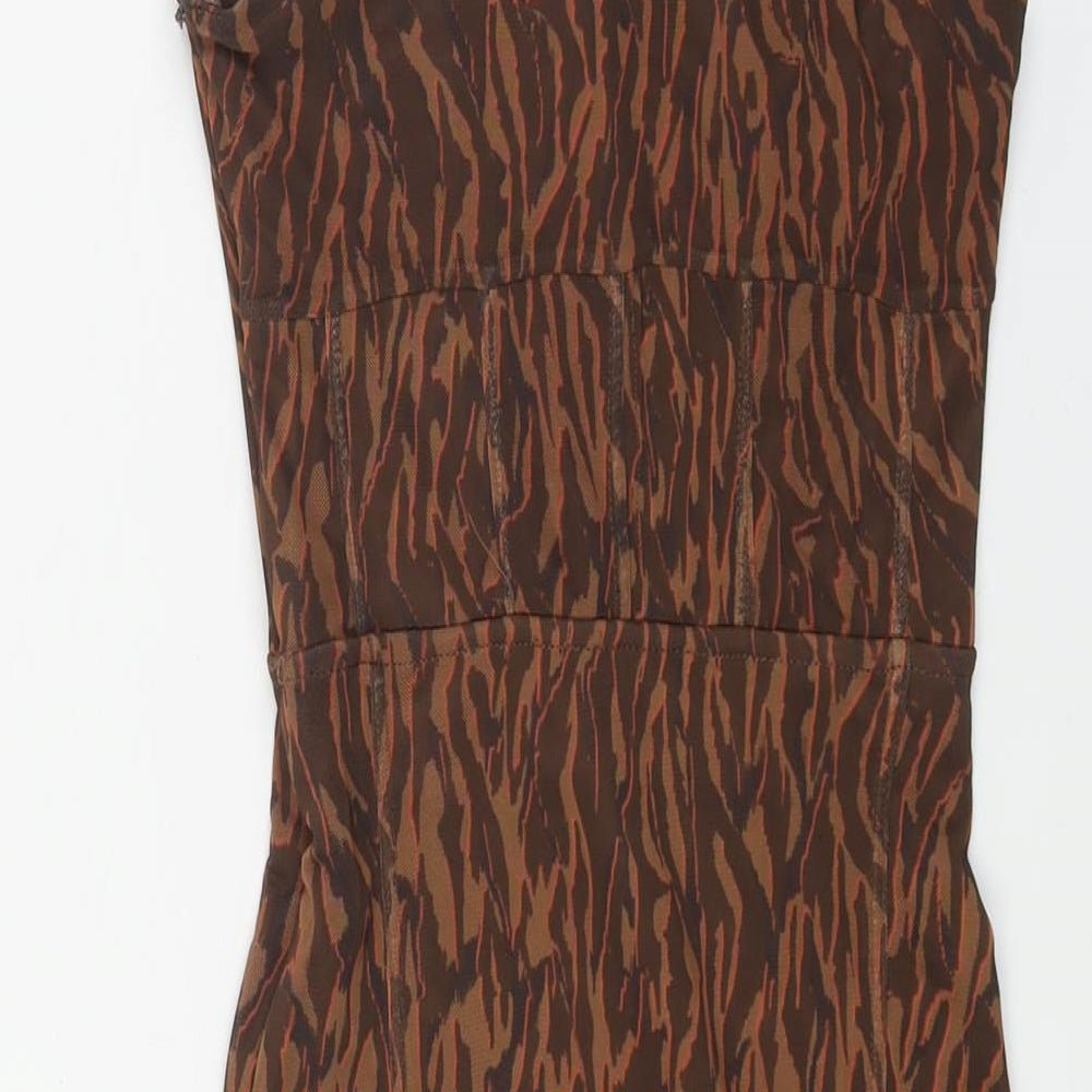 Bershka Womens Brown Geometric Polyester Mini Size XS One Shoulder Zip - Corset Bodice