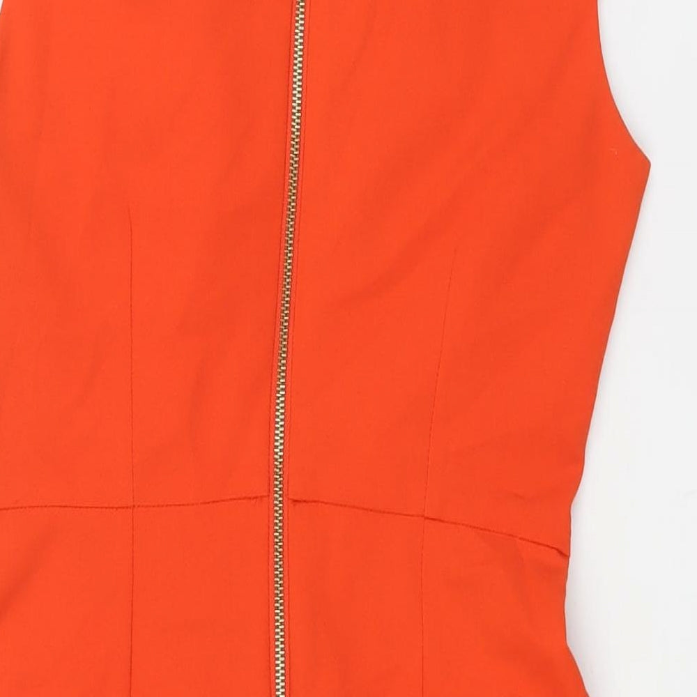 Miss Selfridge Womens Orange Polyester Shift Size 10 Round Neck Zip - Pleat Detail