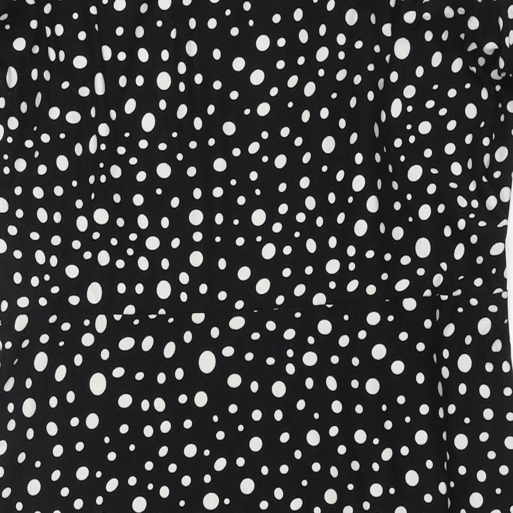 QED London Womens Black Geometric Polyester Shift Size M Round Neck Pullover - Tie Detail Spotted