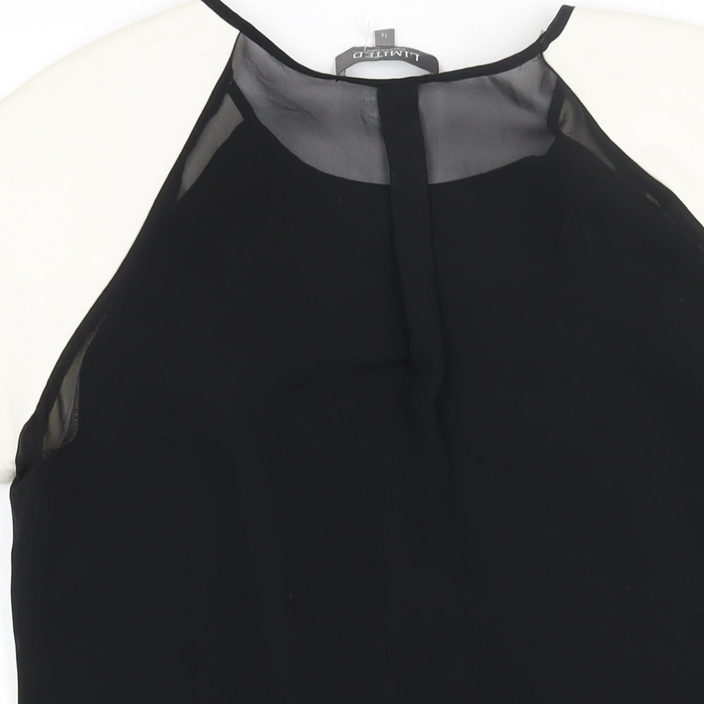 Limited Collection Womens Black Polyester Basic Blouse Size 12 Round Neck - Semi Sheer Back Zip