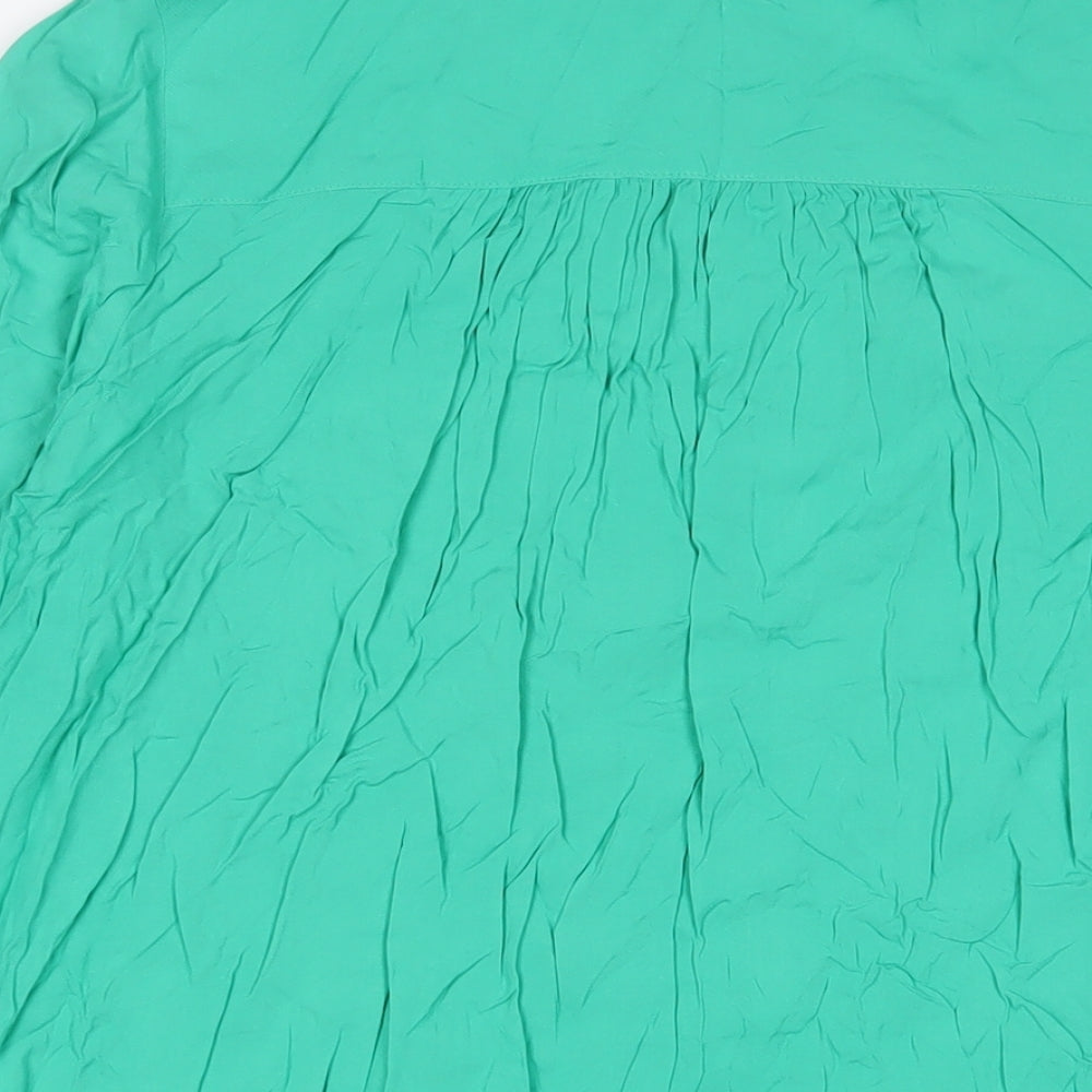 Marks & Spencer Womens Green Viscose Basic Blouse Size 10 V-Neck - Pleated