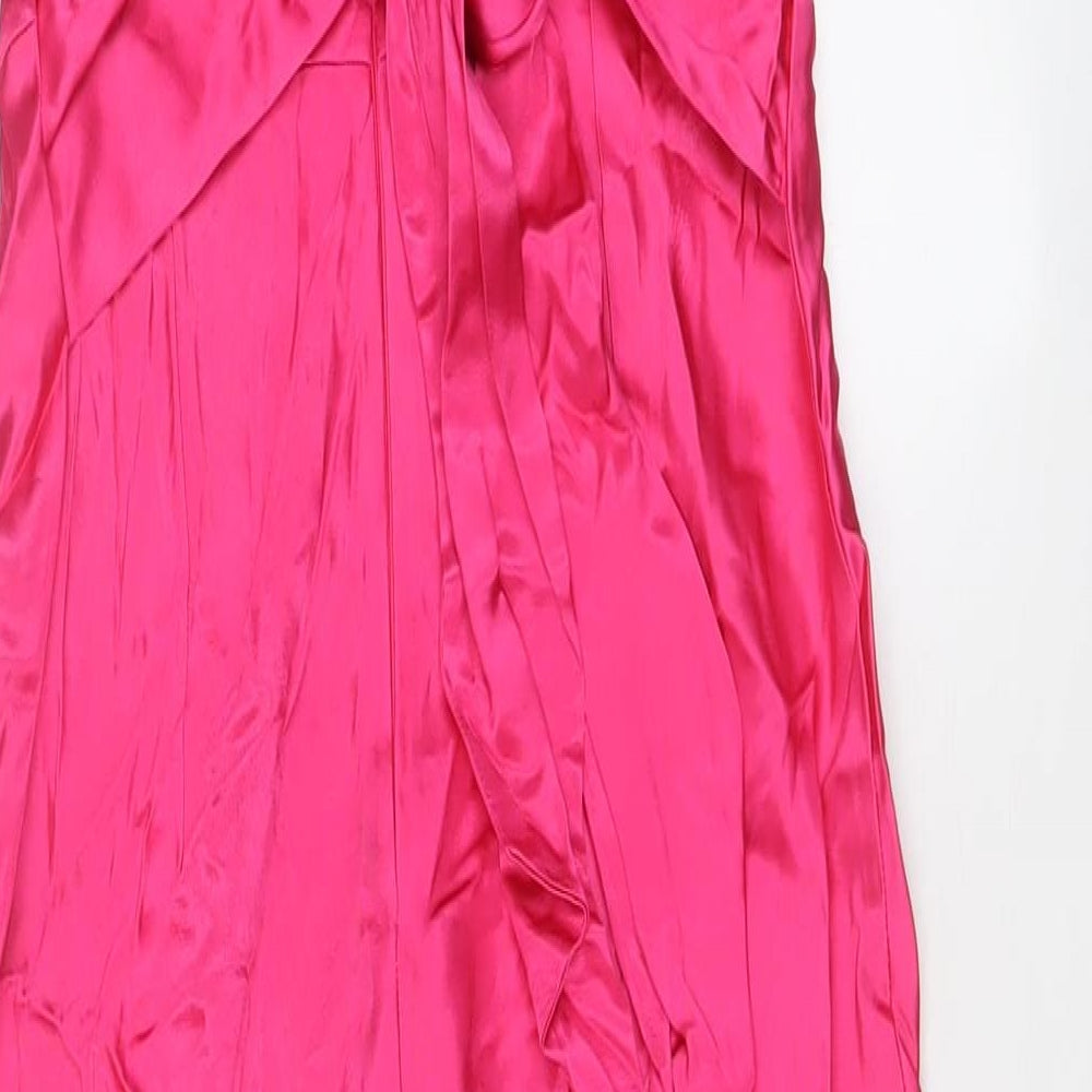 Marks & Spencer Womens Pink Viscose A-Line Size 6 Boat Neck Zip - Belted