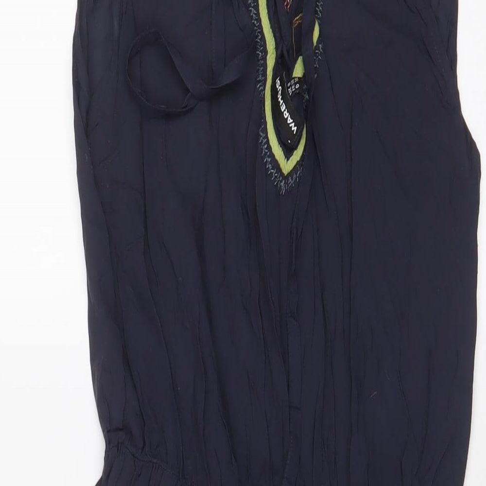 Warehouse Womens Blue Viscose A-Line Size 8 Boat Neck Tie - Embroidered, Beaded